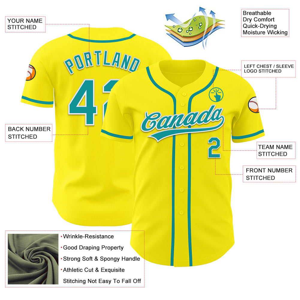 Custom Light Yellow Teal-White Authentic Baseball Jersey Discount