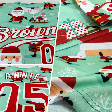 Custom Green Red-White Christmas 3D Authentic Baseball Jersey