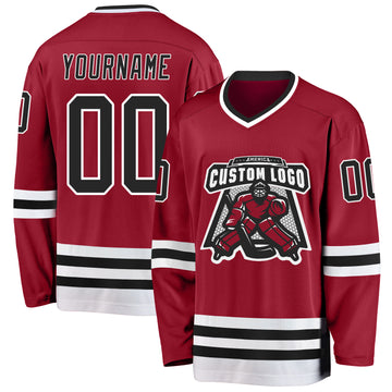 Custom Maroon Black-White Hockey Jersey