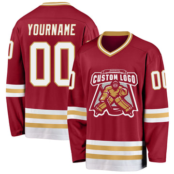 Custom Maroon White-Old Gold Hockey Jersey