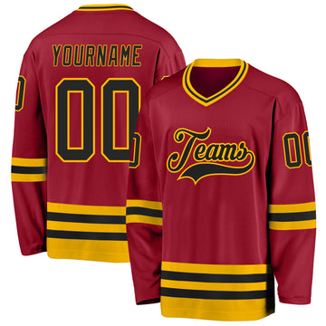 Custom Maroon Black-Gold Hockey Jersey