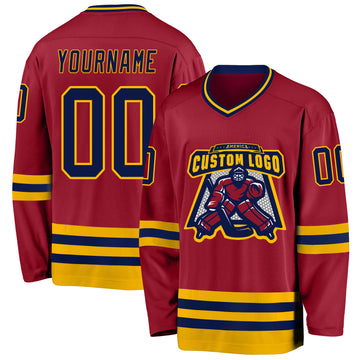 Custom Maroon Navy-Gold Hockey Jersey