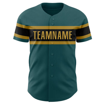 Custom Midnight Green Black-Old Gold Authentic Baseball Jersey