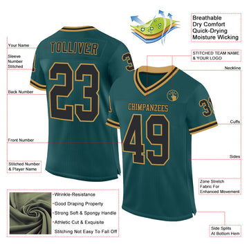 Custom Midnight Green Black-Old Gold Mesh Authentic Throwback Football Jersey