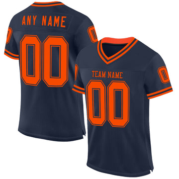 Custom Navy Orange Mesh Authentic Throwback Football Jersey