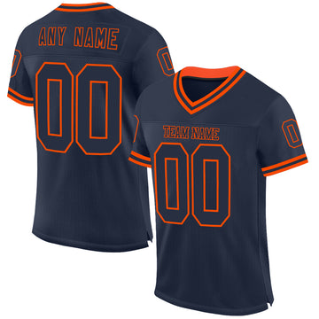 Custom Navy Orange Mesh Authentic Throwback Football Jersey