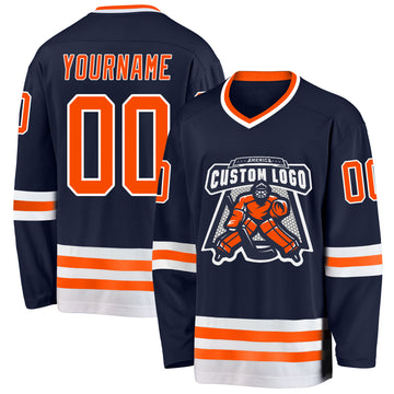 Custom Navy Orange-White Hockey Jersey