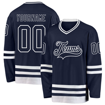 Custom Navy White Hockey Jersey