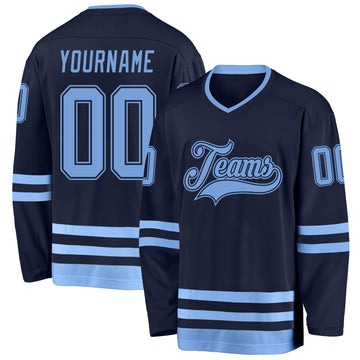 Custom Navy Light Blue Hockey Jersey