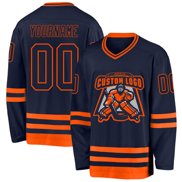 Custom Navy Orange Hockey Jersey