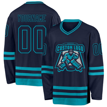 Custom Navy Teal Hockey Jersey