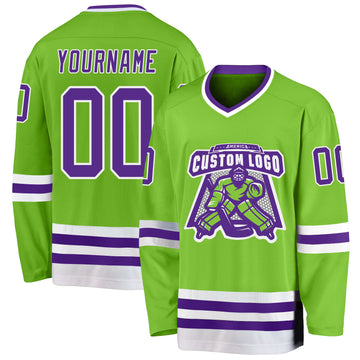 Custom Neon Green Purple-White Hockey Jersey