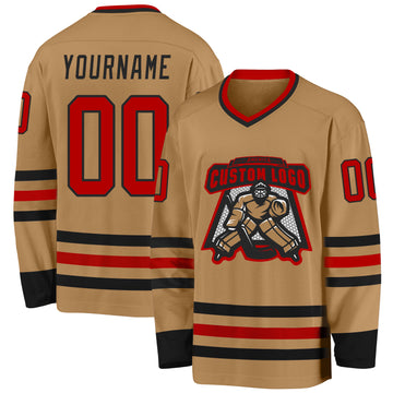 Custom Old Gold Red-Black Hockey Jersey