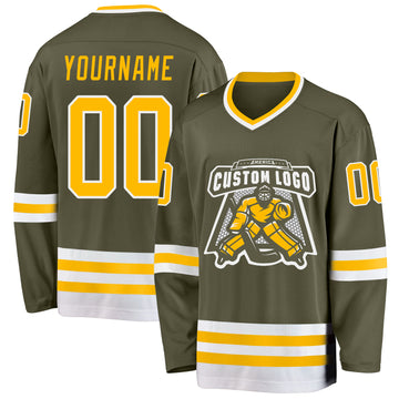 Custom Olive Gold-White Salute To Service Hockey Jersey