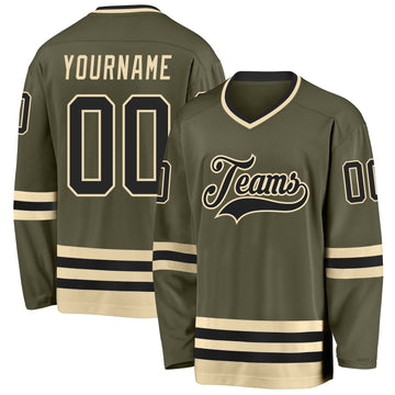 Custom Olive Black-Cream Salute To Service Hockey Jersey