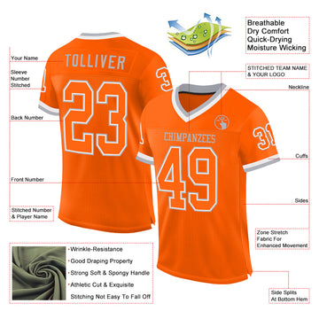 Custom Orange White-Gray Mesh Authentic Throwback Football Jersey