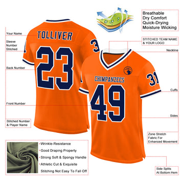 Custom Orange Navy-White Mesh Authentic Throwback Football Jersey