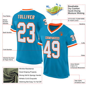 Custom Panther Blue White-Orange Mesh Authentic Throwback Football Jersey