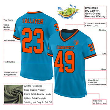 Custom Panther Blue Orange-Black Mesh Authentic Throwback Football Jersey