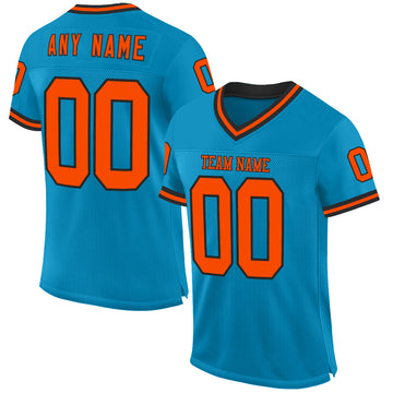 Custom Panther Blue Orange-Black Mesh Authentic Throwback Football Jersey