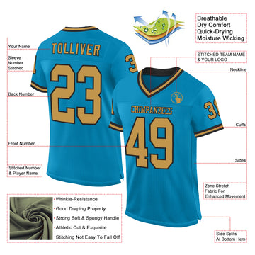 Custom Panther Blue Old Gold-Black Mesh Authentic Throwback Football Jersey