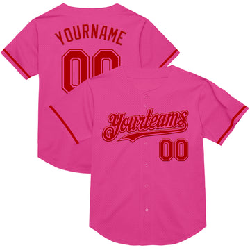 Custom Pink Red Mesh Authentic Throwback Baseball Jersey