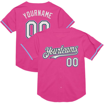 Custom Pink Black-Light Blue Mesh Authentic Throwback Baseball Jersey