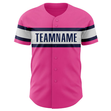 Custom Pink White-Navy Authentic Baseball Jersey