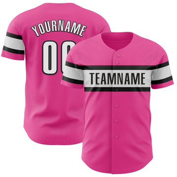 Custom Pink White-Black Authentic Baseball Jersey