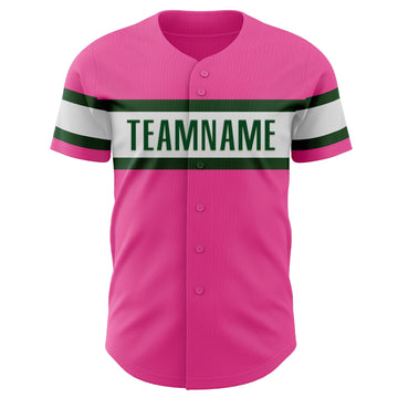 Custom Pink White-Green Authentic Baseball Jersey