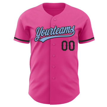 Custom Pink Light Blue-Black Authentic Baseball Jersey