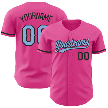 Custom Pink Light Blue-Black Authentic Baseball Jersey