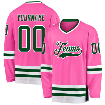 Custom Pink Green-White Hockey Jersey