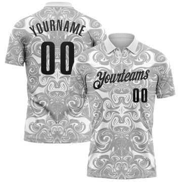 Custom White Black-Steel Gray 3D Bowling Abstract Liquid Performance Polo Shirt