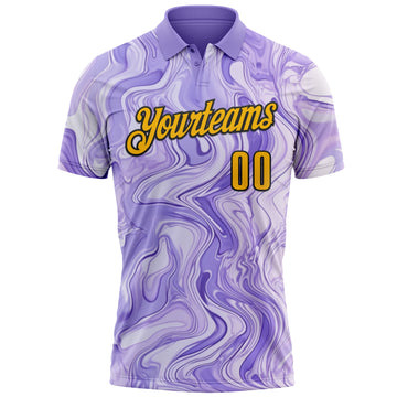 Custom Purple Gold-Black 3D Bowling Abstract Liquid Performance Polo Shirt