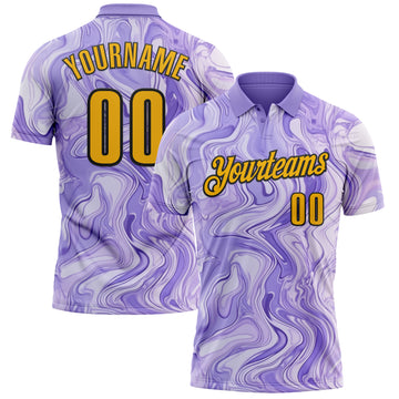 Custom Purple Gold-Black 3D Bowling Abstract Liquid Performance Polo Shirt