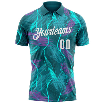 Custom Teal Medium Purple-White 3D Bowling Line Performance Polo Shirt