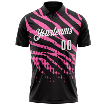 Custom Black Pink-White 3D Bowling Dot Performance Polo Shirt