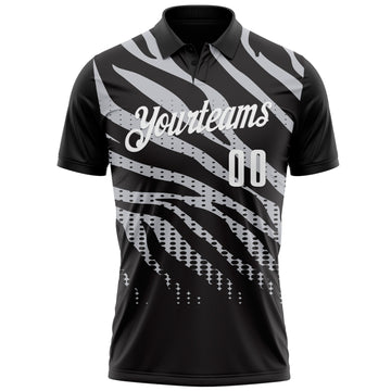 Custom Black Gray-White 3D Bowling Dot Performance Polo Shirt