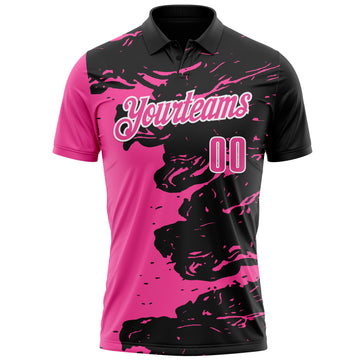 Custom Black Pink-White 3D Bowling Splash Ink Performance Polo Shirt