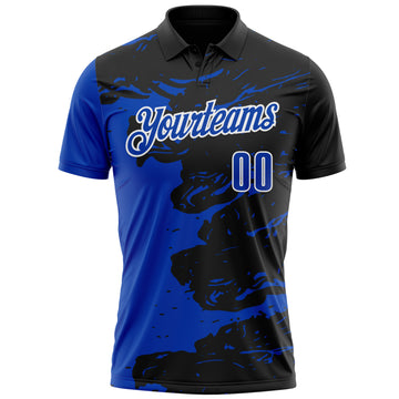 Custom Black Thunder Blue-White 3D Bowling Splash Ink Performance Polo Shirt