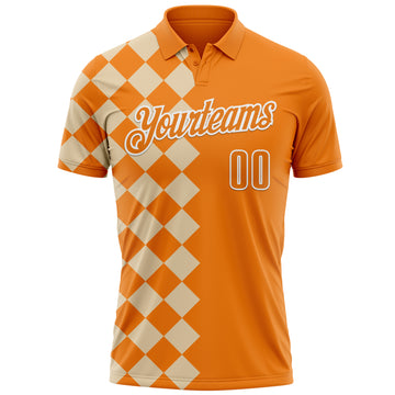 Custom Bay Orange City Cream-White 3D Bowling Geometric Square Shape Performance Polo Shirt