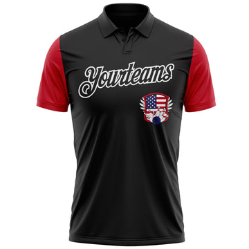 Custom Black White 3D Bowling American Flag Performance Polo Shirt