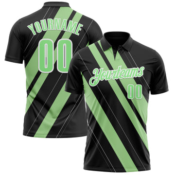 Custom Black Pea Green-White 3D Bowling Line Shape Performance Polo Shirt