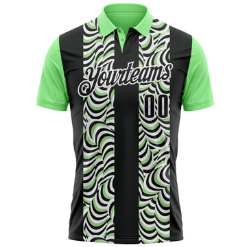 Custom Black Pea Green-White 3D Bowling Geometric Shape Performance Polo Shirt