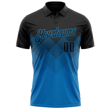 Custom Black Blue 3D Pattern Design Gradient Square Shape Performance Polo Shirt