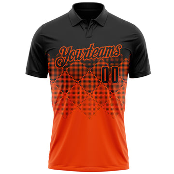 Custom Black Orange 3D Pattern Design Gradient Square Shape Performance Polo Shirt