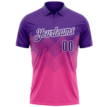 Custom Purple Pink-White 3D Pattern Design Gradient Square Shape Performance Polo Shirt