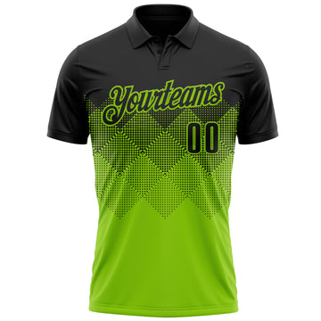 Custom Black Neon Green 3D Pattern Design Gradient Square Shape Performance Polo Shirt