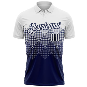 Custom White Navy 3D Pattern Design Gradient Square Shape Performance Polo Shirt